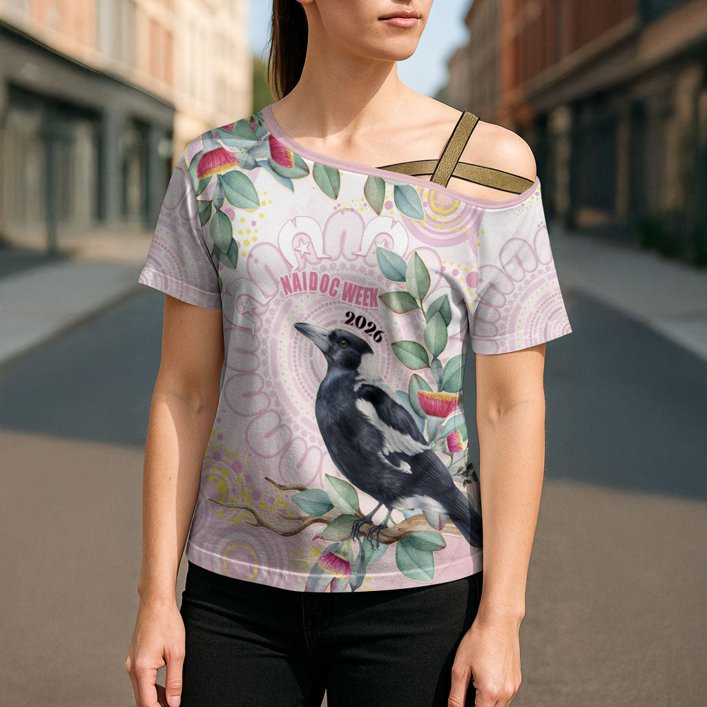 Magpie NAIDOC Week 2026 Personalised Cross Shoulder Shirt 50 Years Deadly Eucalyptus Blossoms Aboriginal Art