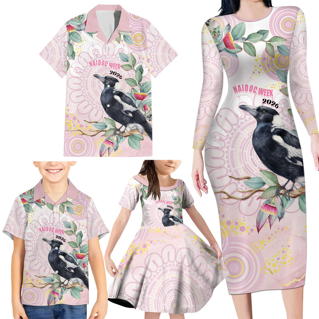Magpie NAIDOC Week 2026 Personalised Family Matching Long Sleeve Bodycon Dress and Hawaiian Shirt 50 Years Deadly Eucalyptus Blossoms Aboriginal Art