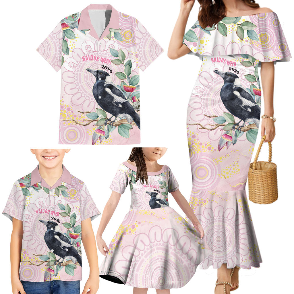 Magpie NAIDOC Week 2026 Personalised Family Matching Mermaid Dress and Hawaiian Shirt 50 Years Deadly Eucalyptus Blossoms Aboriginal Art