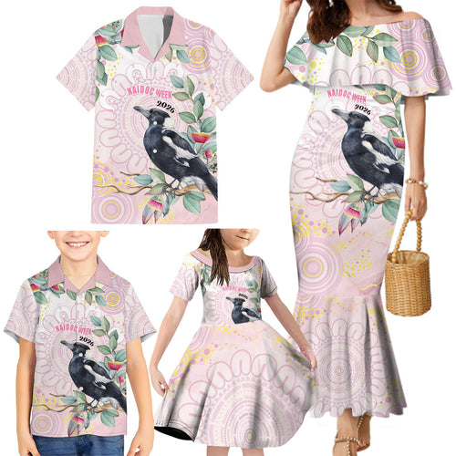 Magpie NAIDOC Week 2026 Personalised Family Matching Mermaid Dress and Hawaiian Shirt 50 Years Deadly Eucalyptus Blossoms Aboriginal Art