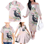 Magpie NAIDOC Week 2026 Personalised Family Matching Off The Shoulder Long Sleeve Dress and Hawaiian Shirt 50 Years Deadly Eucalyptus Blossoms Aboriginal Art
