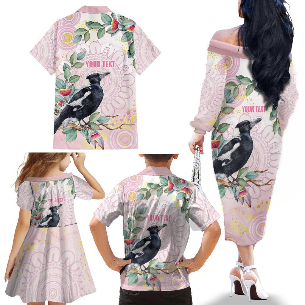 Magpie NAIDOC Week 2026 Personalised Family Matching Off The Shoulder Long Sleeve Dress and Hawaiian Shirt 50 Years Deadly Eucalyptus Blossoms Aboriginal Art