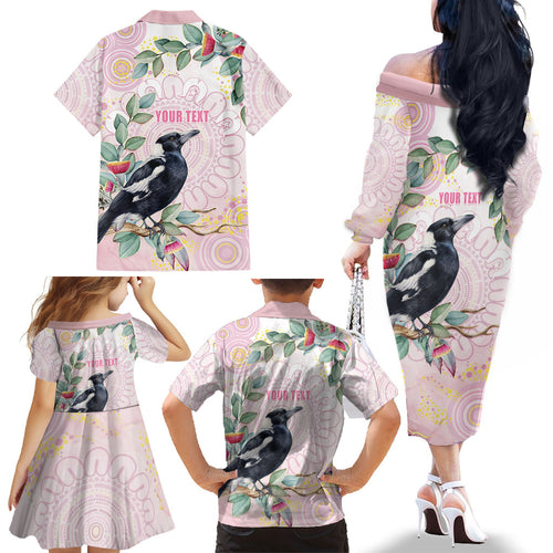 Magpie NAIDOC Week 2026 Personalised Family Matching Off The Shoulder Long Sleeve Dress and Hawaiian Shirt 50 Years Deadly Eucalyptus Blossoms Aboriginal Art
