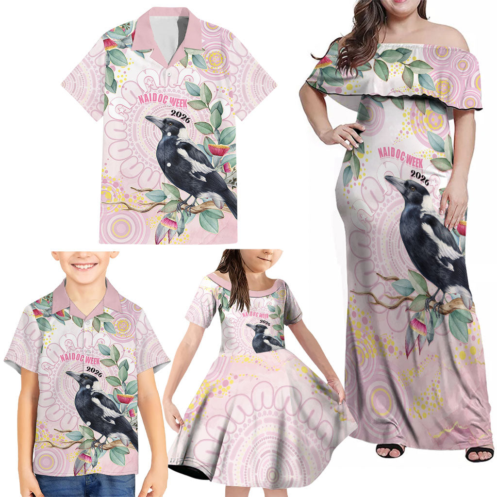 Magpie NAIDOC Week 2026 Personalised Family Matching Off Shoulder Maxi Dress and Hawaiian Shirt 50 Years Deadly Eucalyptus Blossoms Aboriginal Art