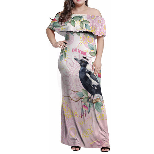 Magpie NAIDOC Week 2026 Personalised Family Matching Off Shoulder Maxi Dress and Hawaiian Shirt 50 Years Deadly Eucalyptus Blossoms Aboriginal Art