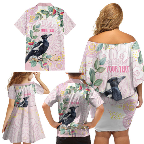 Magpie NAIDOC Week 2026 Personalised Family Matching Off Shoulder Short Dress and Hawaiian Shirt 50 Years Deadly Eucalyptus Blossoms Aboriginal Art