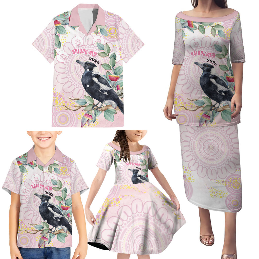 Magpie NAIDOC Week 2026 Personalised Family Matching Puletasi and Hawaiian Shirt 50 Years Deadly Eucalyptus Blossoms Aboriginal Art