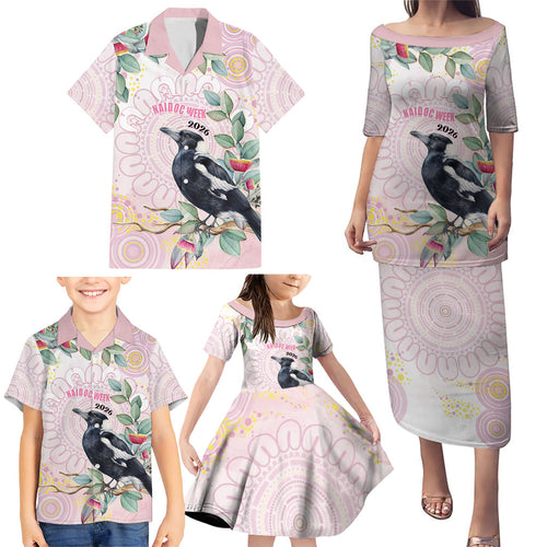 Magpie NAIDOC Week 2026 Personalised Family Matching Puletasi and Hawaiian Shirt 50 Years Deadly Eucalyptus Blossoms Aboriginal Art