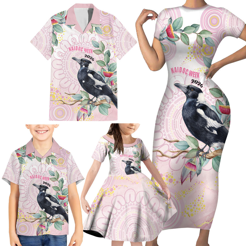 Magpie NAIDOC Week 2026 Personalised Family Matching Short Sleeve Bodycon Dress and Hawaiian Shirt 50 Years Deadly Eucalyptus Blossoms Aboriginal Art