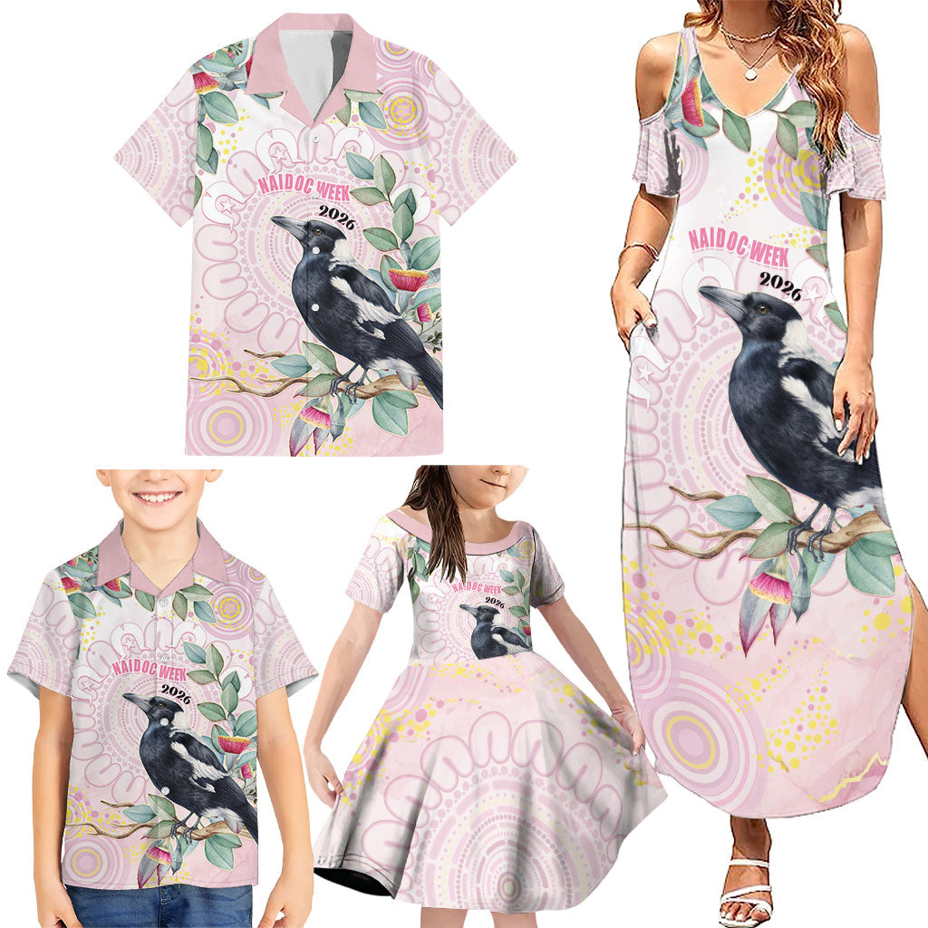 Magpie NAIDOC Week 2026 Personalised Family Matching Summer Maxi Dress and Hawaiian Shirt 50 Years Deadly Eucalyptus Blossoms Aboriginal Art