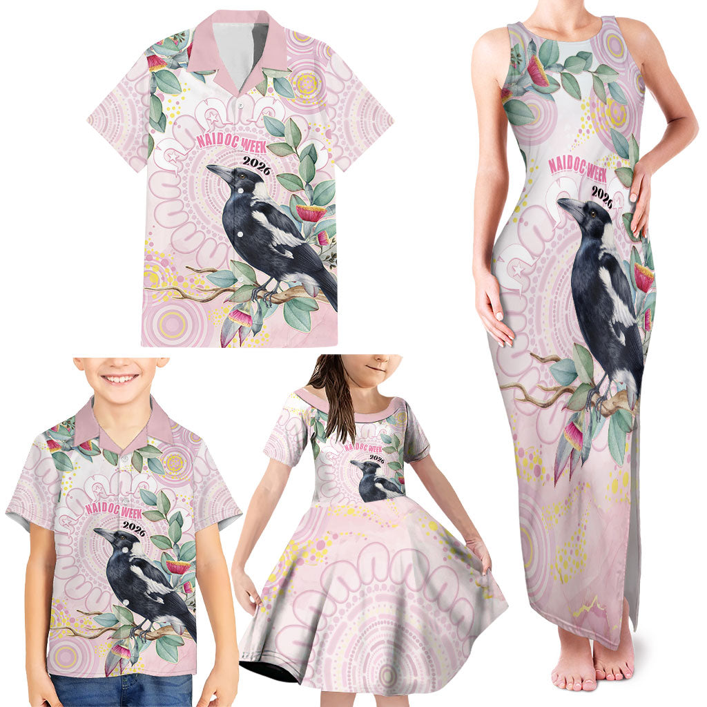 Magpie NAIDOC Week 2026 Personalised Family Matching Tank Maxi Dress and Hawaiian Shirt 50 Years Deadly Eucalyptus Blossoms Aboriginal Art