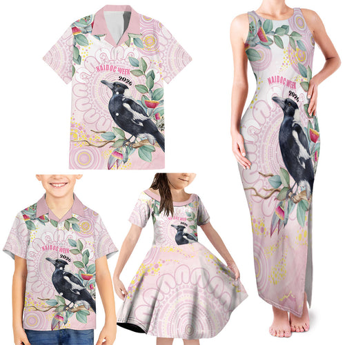 Magpie NAIDOC Week 2026 Personalised Family Matching Tank Maxi Dress and Hawaiian Shirt 50 Years Deadly Eucalyptus Blossoms Aboriginal Art