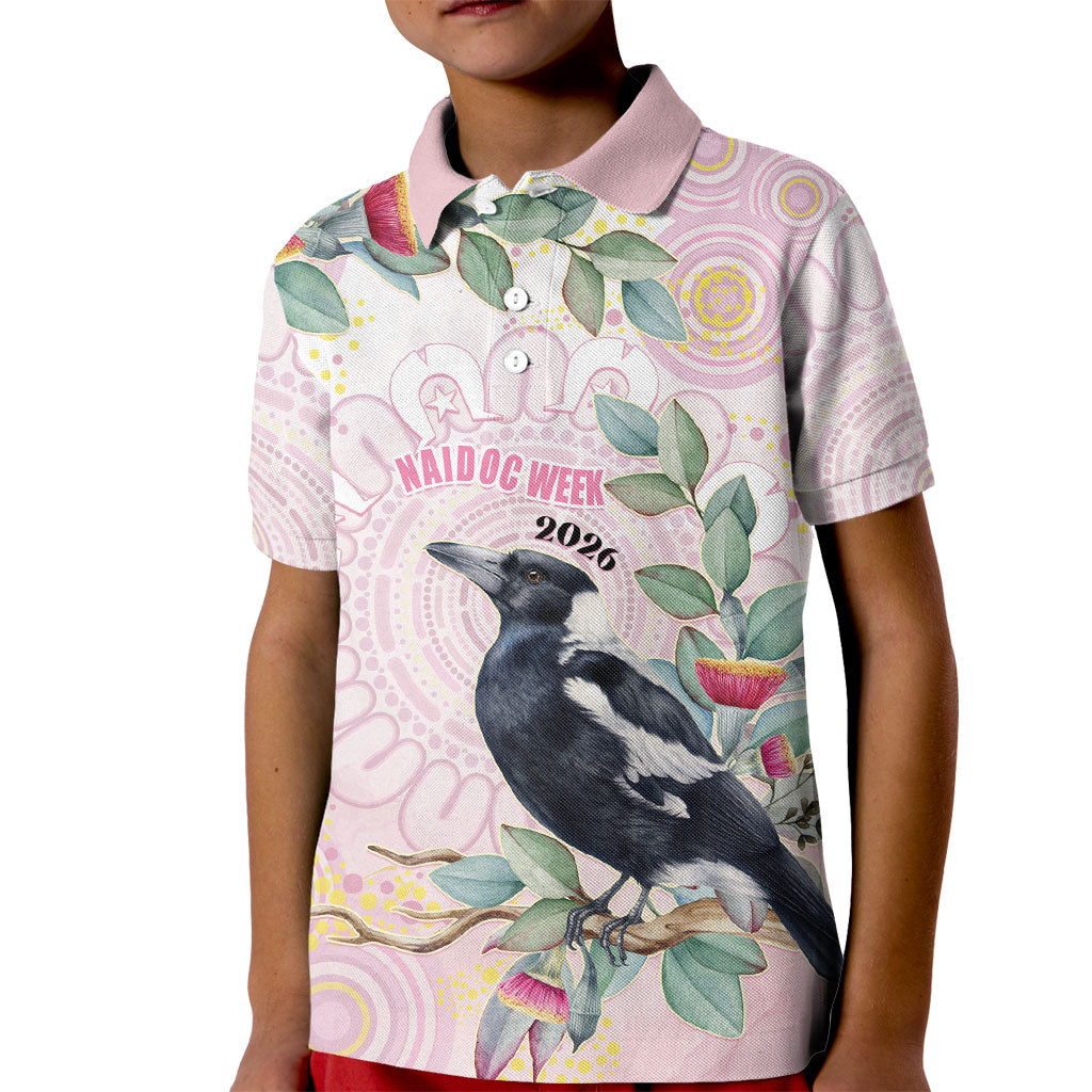 Magpie NAIDOC Week 2026 Personalised Kid Polo Shirt 50 Years Deadly Eucalyptus Blossoms Aboriginal Art