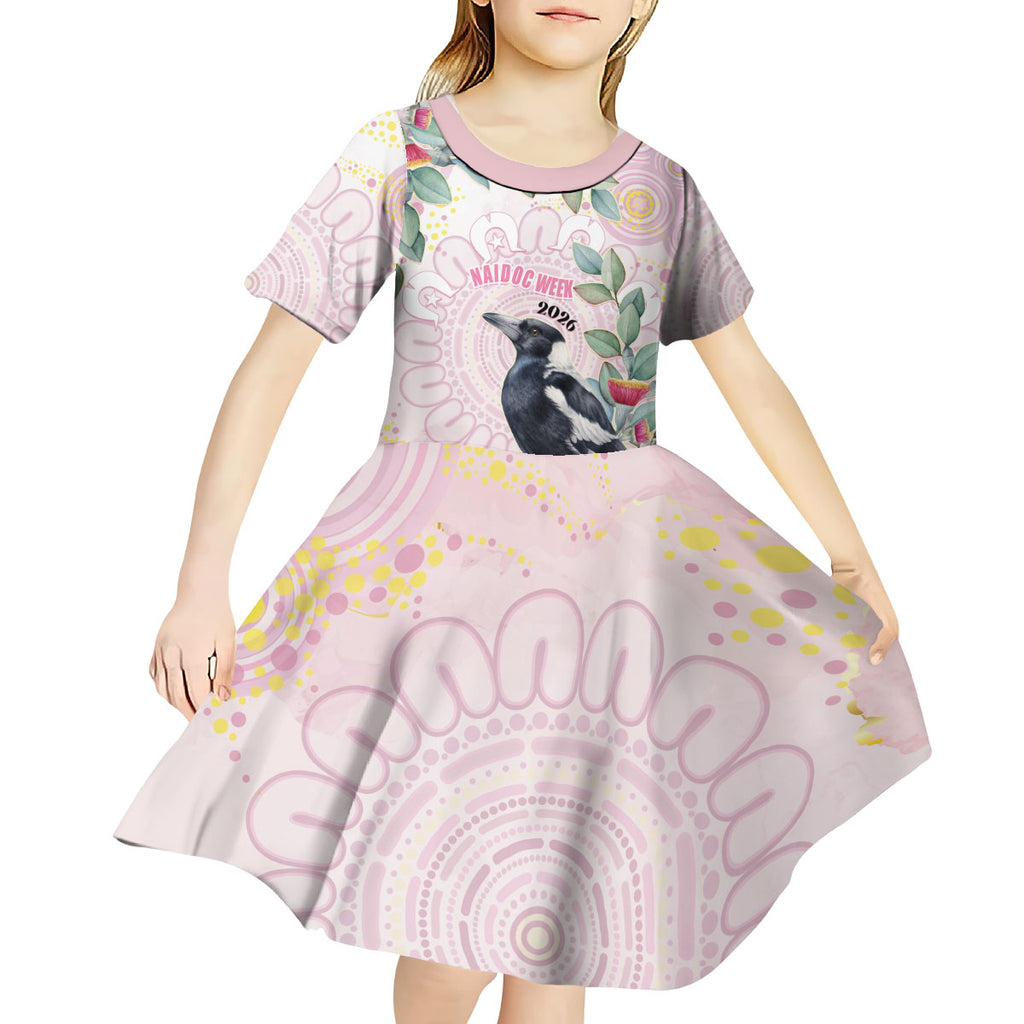 Magpie NAIDOC Week 2026 Personalised Kid Short Sleeve Dress 50 Years Deadly Eucalyptus Blossoms Aboriginal Art