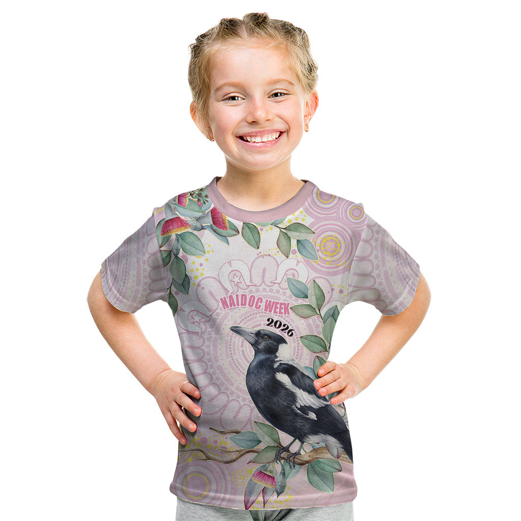 Magpie NAIDOC Week 2026 Personalised Kid T Shirt 50 Years Deadly Eucalyptus Blossoms Aboriginal Art