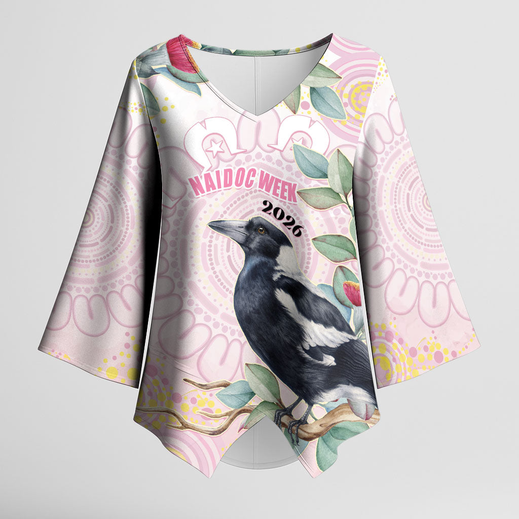 Magpie NAIDOC Week 2026 Personalised Kimono Sleeve Blouse 50 Years Deadly Eucalyptus Blossoms Aboriginal Art