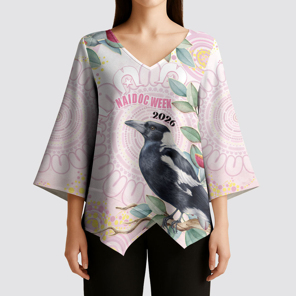Magpie NAIDOC Week 2026 Personalised Kimono Sleeve Blouse 50 Years Deadly Eucalyptus Blossoms Aboriginal Art
