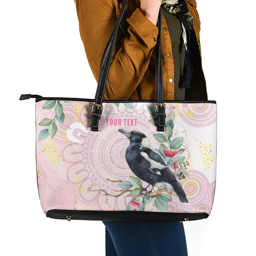 Magpie NAIDOC Week 2026 Personalised Leather Tote Bag 50 Years Deadly Eucalyptus Blossoms Aboriginal Art