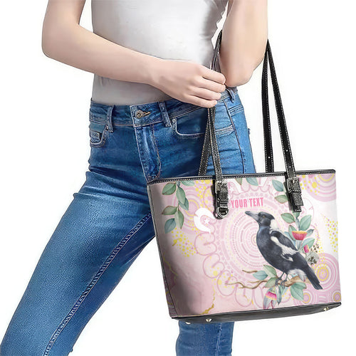 Magpie NAIDOC Week 2026 Personalised Leather Tote Bag 50 Years Deadly Eucalyptus Blossoms Aboriginal Art