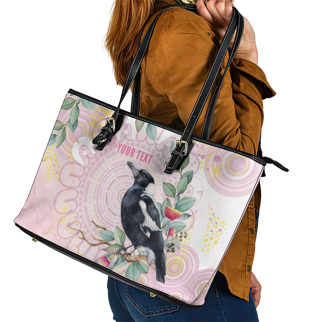 Magpie NAIDOC Week 2026 Personalised Leather Tote Bag 50 Years Deadly Eucalyptus Blossoms Aboriginal Art