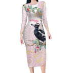 Magpie NAIDOC Week 2026 Personalised Long Sleeve Bodycon Dress 50 Years Deadly Eucalyptus Blossoms Aboriginal Art