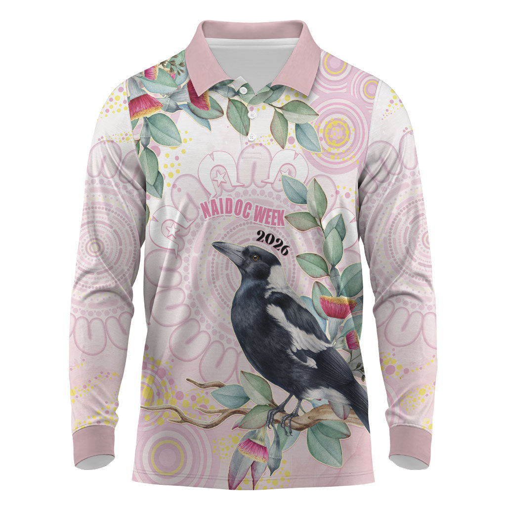 Magpie NAIDOC Week 2026 Personalised Long Sleeve Polo Shirt 50 Years Deadly Eucalyptus Blossoms Aboriginal Art