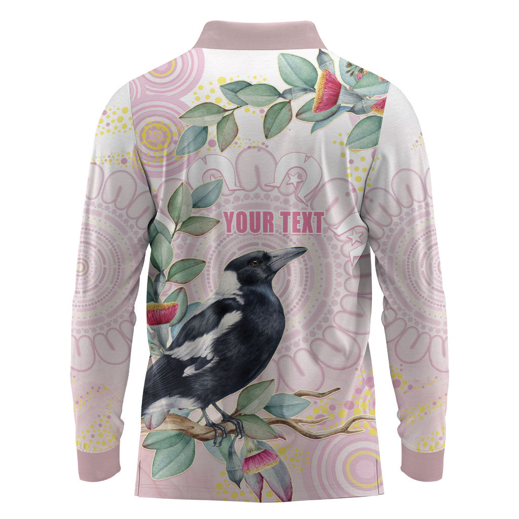 Magpie NAIDOC Week 2026 Personalised Long Sleeve Polo Shirt 50 Years Deadly Eucalyptus Blossoms Aboriginal Art