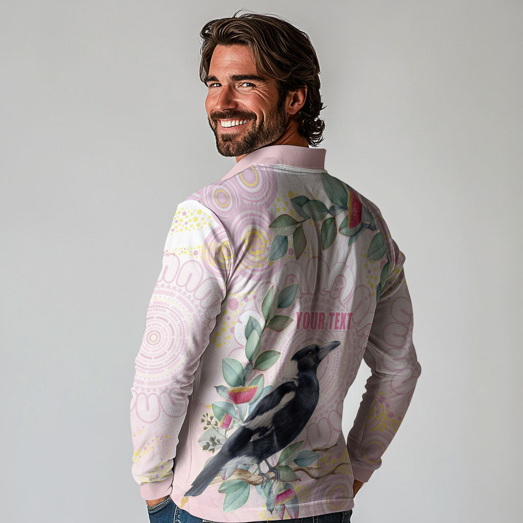 Magpie NAIDOC Week 2026 Personalised Long Sleeve Polo Shirt 50 Years Deadly Eucalyptus Blossoms Aboriginal Art