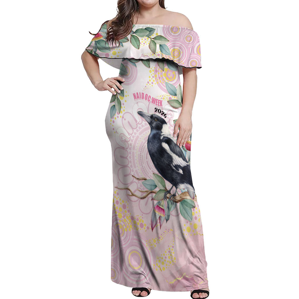 Magpie NAIDOC Week 2026 Personalised Off Shoulder Maxi Dress 50 Years Deadly Eucalyptus Blossoms Aboriginal Art