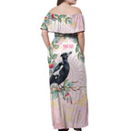 Magpie NAIDOC Week 2026 Personalised Off Shoulder Maxi Dress 50 Years Deadly Eucalyptus Blossoms Aboriginal Art