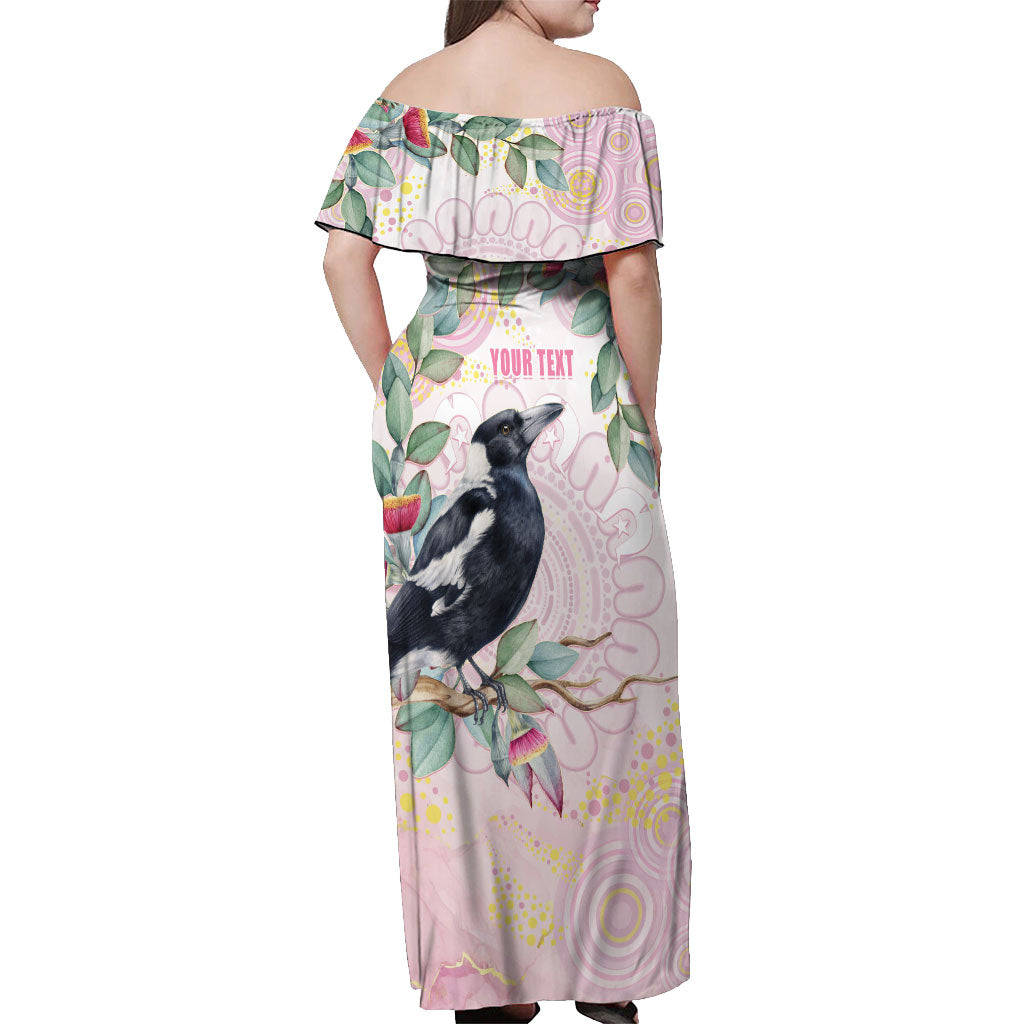 Magpie NAIDOC Week 2026 Personalised Off Shoulder Maxi Dress 50 Years Deadly Eucalyptus Blossoms Aboriginal Art