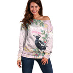 Magpie NAIDOC Week 2026 Personalised Off Shoulder Sweater 50 Years Deadly Eucalyptus Blossoms Aboriginal Art