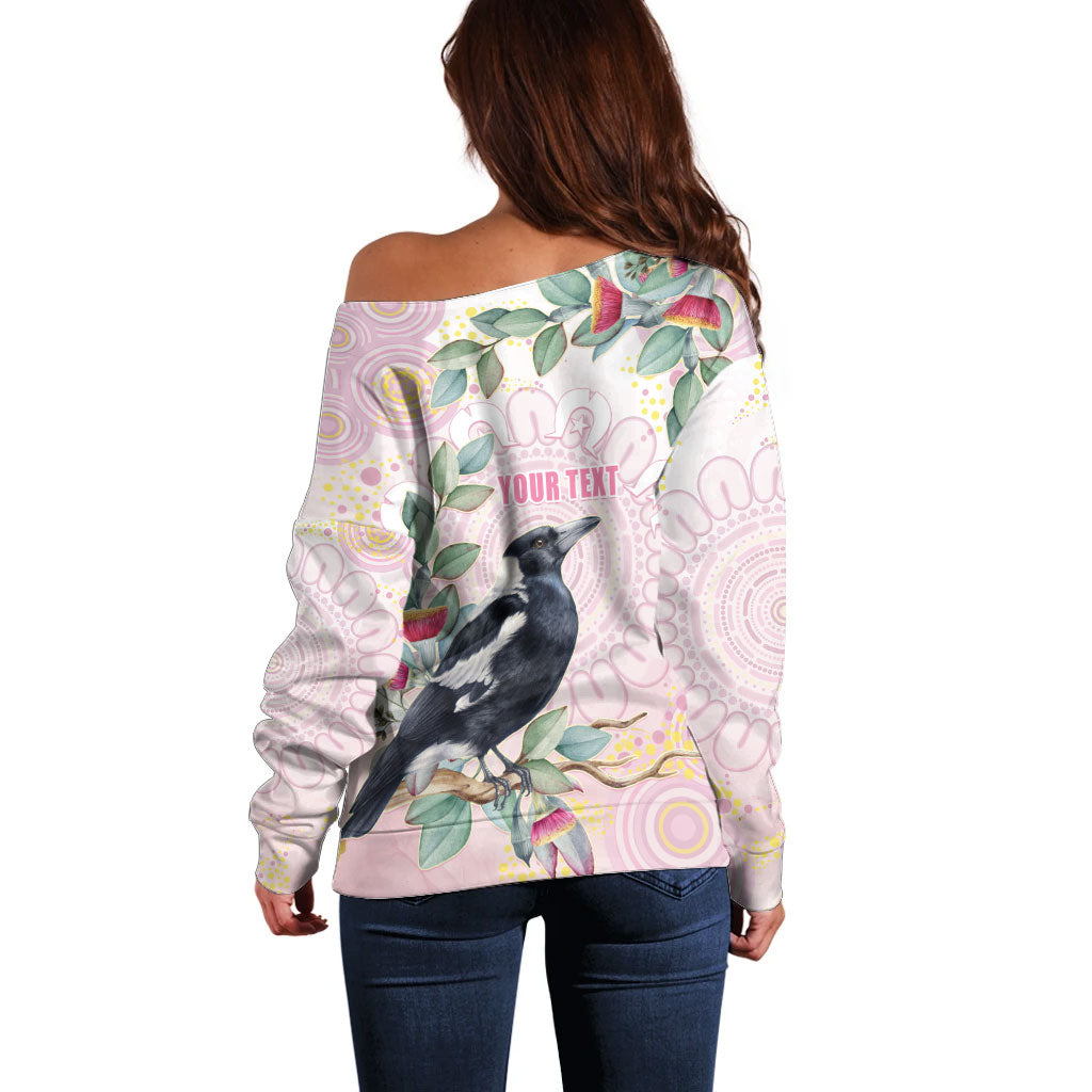 Magpie NAIDOC Week 2026 Personalised Off Shoulder Sweater 50 Years Deadly Eucalyptus Blossoms Aboriginal Art