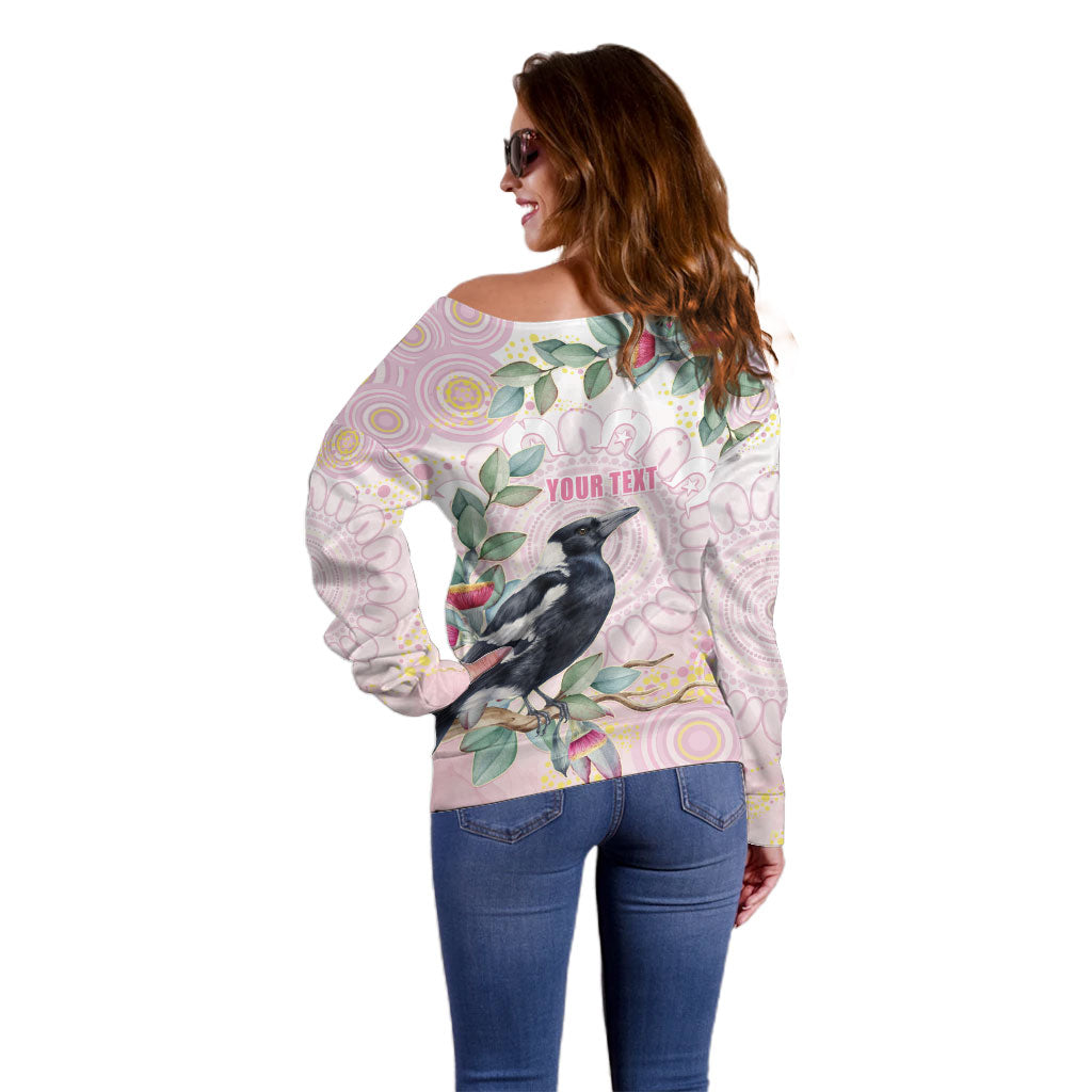 Magpie NAIDOC Week 2026 Personalised Off Shoulder Sweater 50 Years Deadly Eucalyptus Blossoms Aboriginal Art