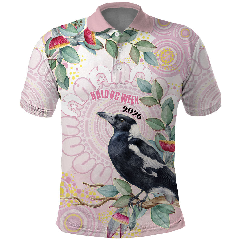 Magpie NAIDOC Week 2026 Personalised Polo Shirt 50 Years Deadly Eucalyptus Blossoms Aboriginal Art