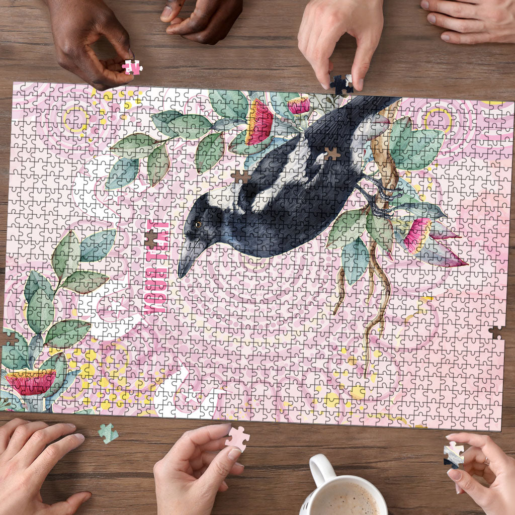 Magpie NAIDOC Week 2026 Personalised Puzzle 50 Years Deadly Eucalyptus Blossoms Aboriginal Art