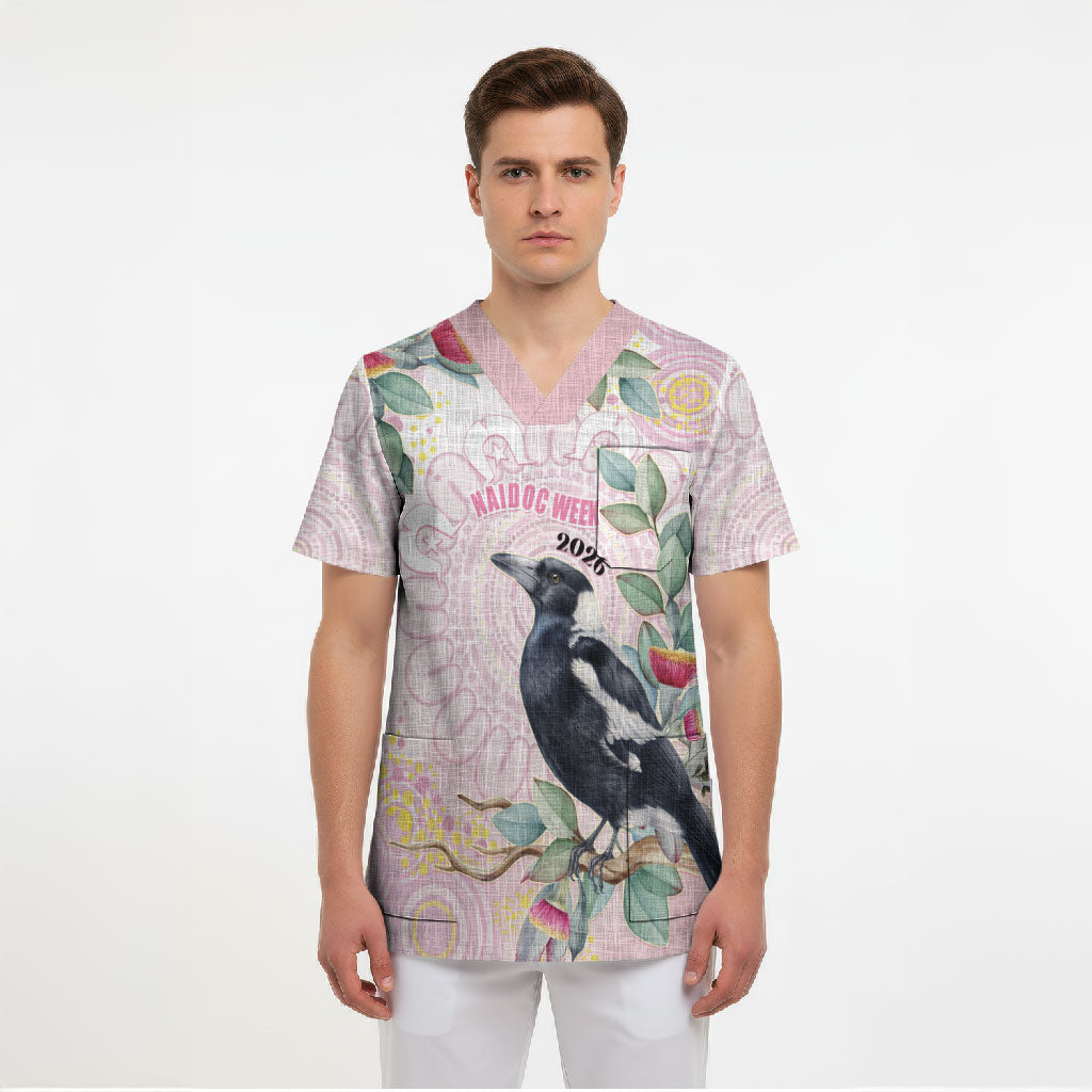 Magpie NAIDOC Week 2026 Personalised Scrub Top 50 Years Deadly Eucalyptus Blossoms Aboriginal Art