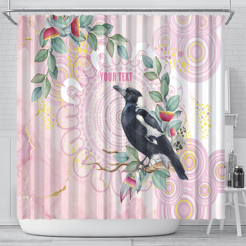 Magpie NAIDOC Week 2026 Personalised Shower Curtain 50 Years Deadly Eucalyptus Blossoms Aboriginal Art