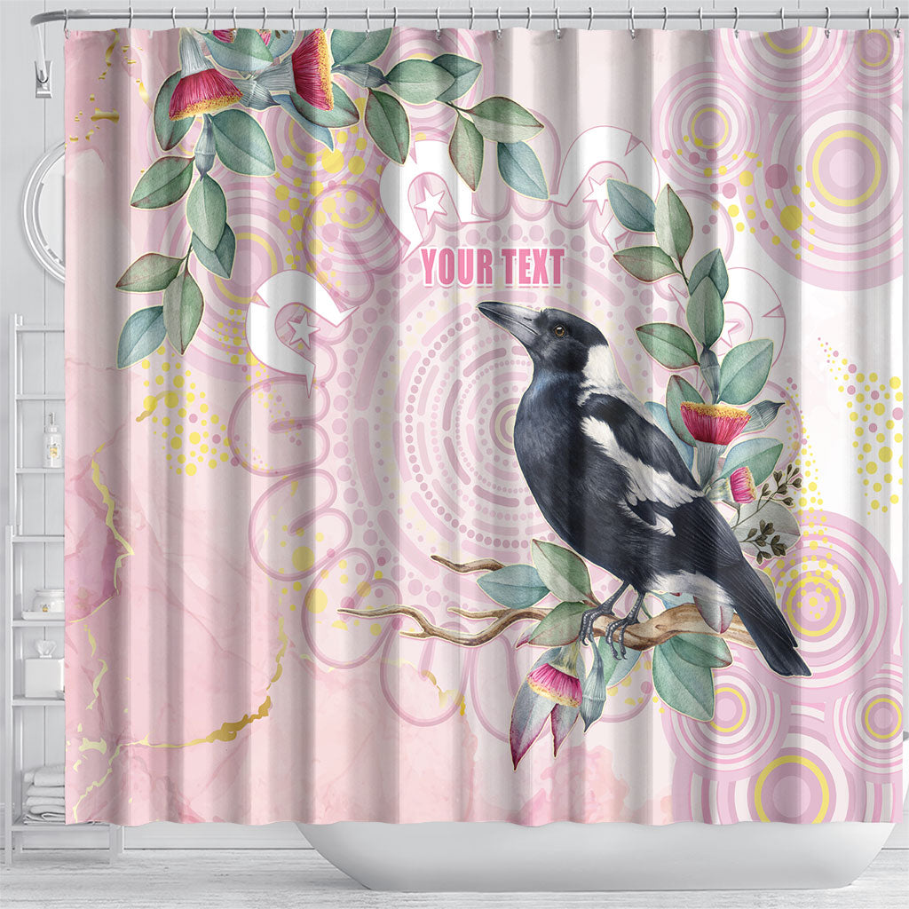 Magpie NAIDOC Week 2026 Personalised Shower Curtain 50 Years Deadly Eucalyptus Blossoms Aboriginal Art