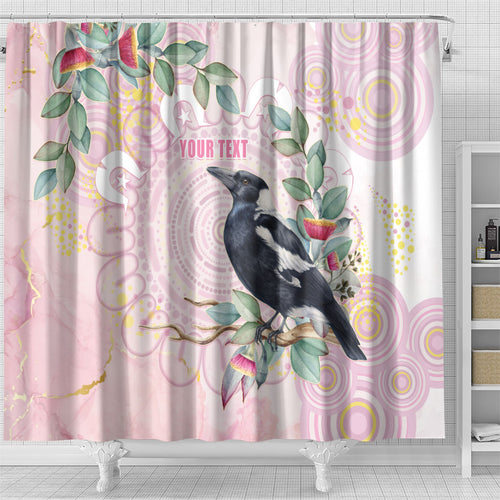 Magpie NAIDOC Week 2026 Personalised Shower Curtain 50 Years Deadly Eucalyptus Blossoms Aboriginal Art