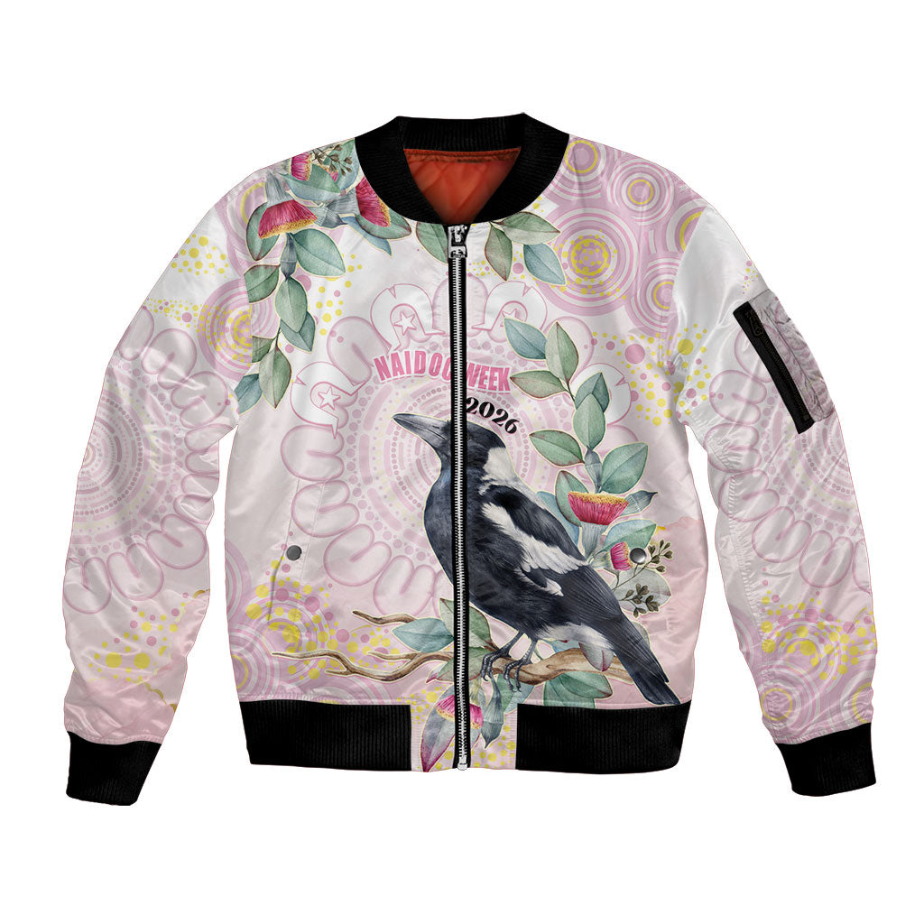 Magpie NAIDOC Week 2026 Personalised Sleeve Zip Bomber Jacket 50 Years Deadly Eucalyptus Blossoms Aboriginal Art