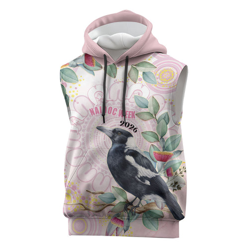 Magpie NAIDOC Week 2026 Personalised Sleeveless Hoodie 50 Years Deadly Eucalyptus Blossoms Aboriginal Art