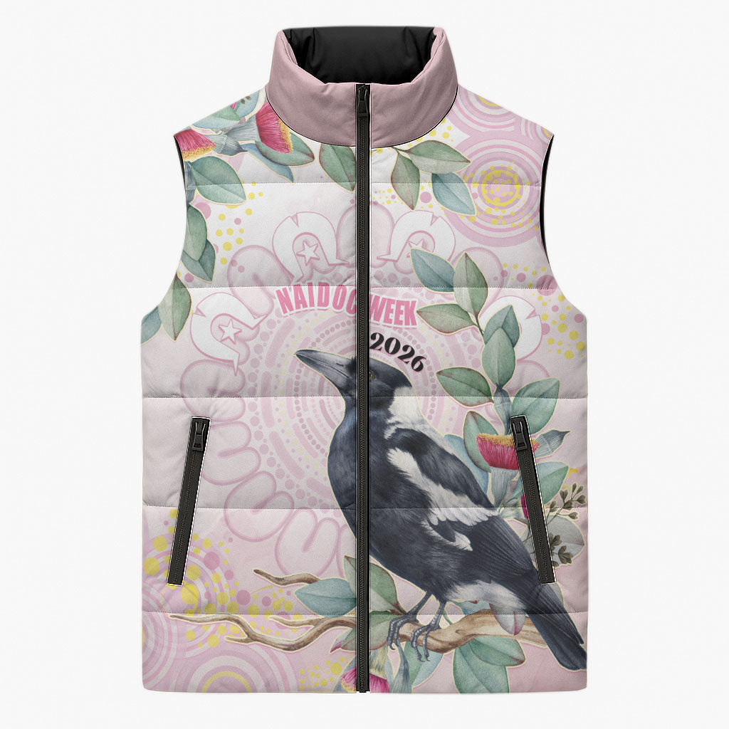 Magpie NAIDOC Week 2026 Personalised Sleeveless Puffer Jacket 50 Years Deadly Eucalyptus Blossoms Aboriginal Art