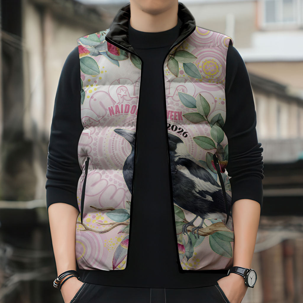 Magpie NAIDOC Week 2026 Personalised Sleeveless Puffer Jacket 50 Years Deadly Eucalyptus Blossoms Aboriginal Art