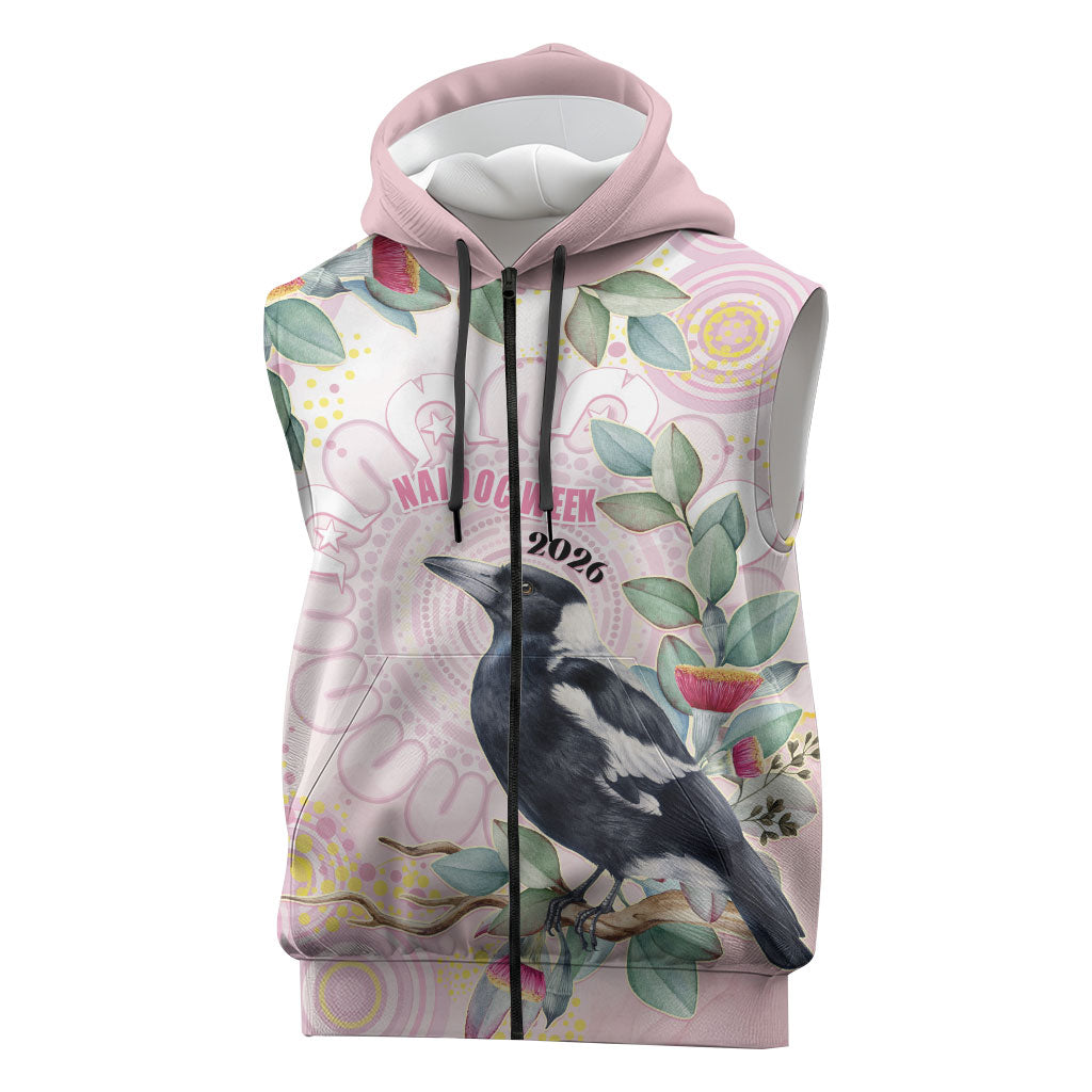 Magpie NAIDOC Week 2026 Personalised Sleeveless Zip Hoodie 50 Years Deadly Eucalyptus Blossoms Aboriginal Art