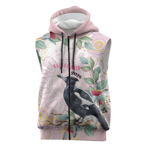 Magpie NAIDOC Week 2026 Personalised Sleeveless Zip Hoodie 50 Years Deadly Eucalyptus Blossoms Aboriginal Art