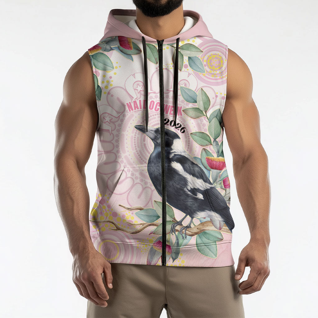 Magpie NAIDOC Week 2026 Personalised Sleeveless Zip Hoodie 50 Years Deadly Eucalyptus Blossoms Aboriginal Art