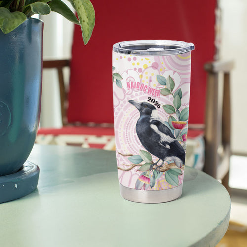 Magpie NAIDOC Week 2026 Personalised Tumbler Cup 50 Years Deadly Eucalyptus Blossoms Aboriginal Art