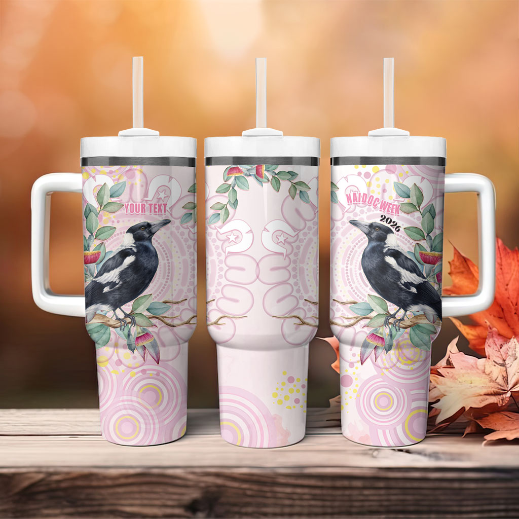 Magpie NAIDOC Week 2026 Personalised Tumbler With Handle 50 Years Deadly Eucalyptus Blossoms Aboriginal Art