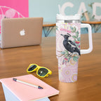 Magpie NAIDOC Week 2026 Personalised Tumbler With Handle 50 Years Deadly Eucalyptus Blossoms Aboriginal Art